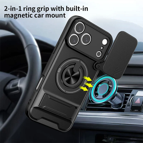 Mecha Push Window iPhone Case – Magnetic Ring Holder, Military-Grade Shockproof Cover