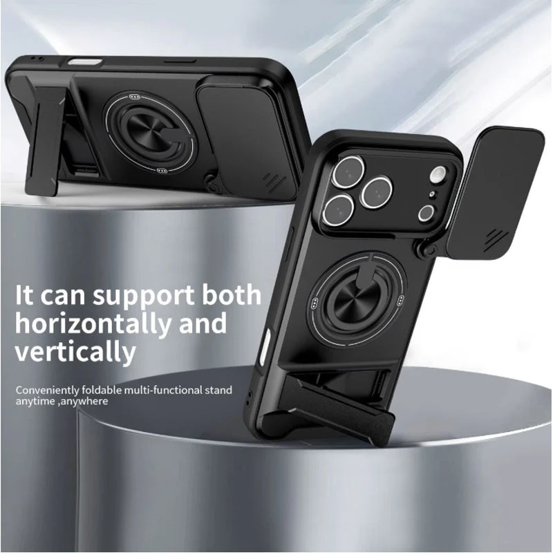 Mecha Push Window iPhone Case – Magnetic Ring Holder, Military-Grade Shockproof Cover