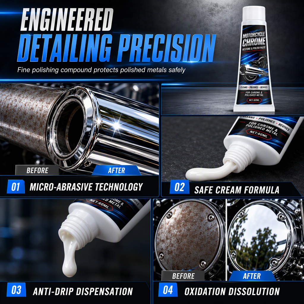 ✨ Motorcycle Chrome Polishing Paste - Metal Rust Restorer & Mirror Polish Cream 🏍️